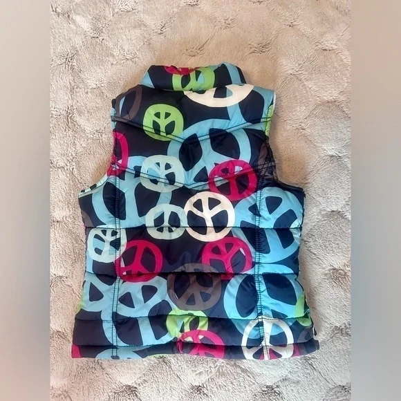 Old Navy Fleece Puffer Vest Peace Sign size Small 6-7 - Picture 2 of 5
